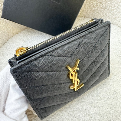 Saint Laurent YSL Monogram Wallet in Black Grained Leather GHW