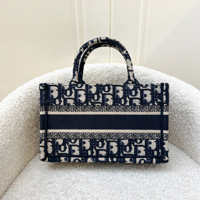 Dior Mini Book Tote with Strap in Dark Blue Dior Oblique Embroidery Canvas