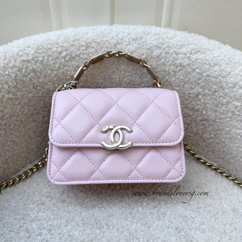 Chanel Seasonal Top Handle Mini Bag / Clutch on Chain in Pink Lambskin and GHW