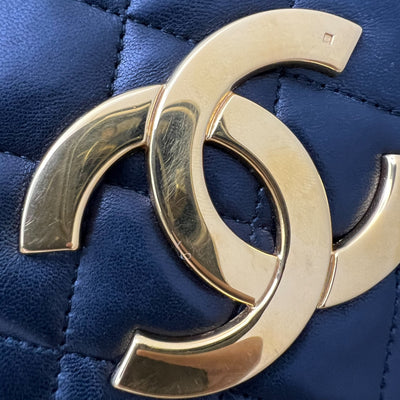 Chanel Vintage XL CC Logo Pushlock Mini Flap Bag in Black Lambskin and GHW