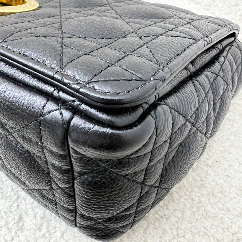 Dior Medium Caro Flap Bag in Black Grained Calfskin and GHW