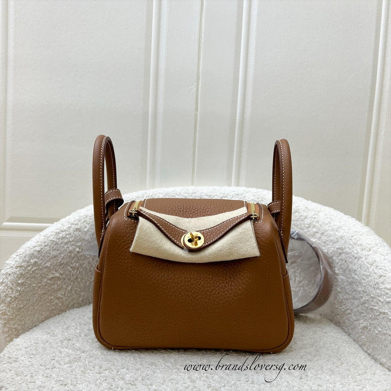 [Local Full Set - W Stamp] Hermes Mini Lindy in Gold Clemence Leather and GHW