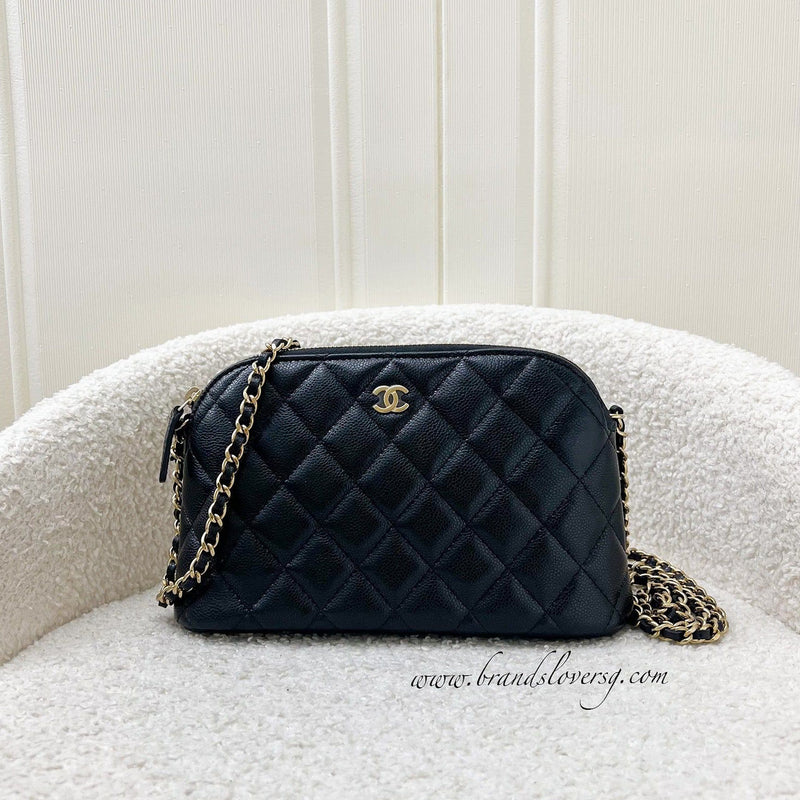 Chanel 24A Medium Pouch / Clutch with Chain in Black Caviar and LGHW