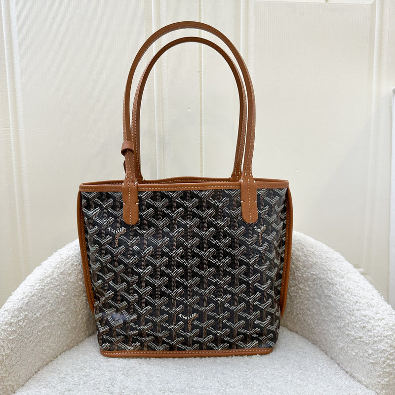 Goyard Mini Anjou in Black Goyardine Canvas with Camel Trim