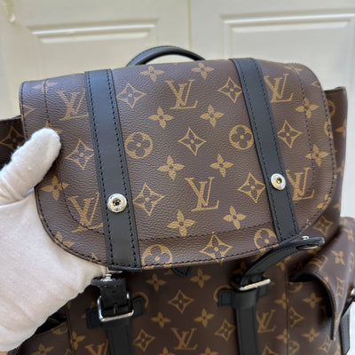 LV Christopher MM Backpack in Monogram Canvas, Black Leather Trim and SHW