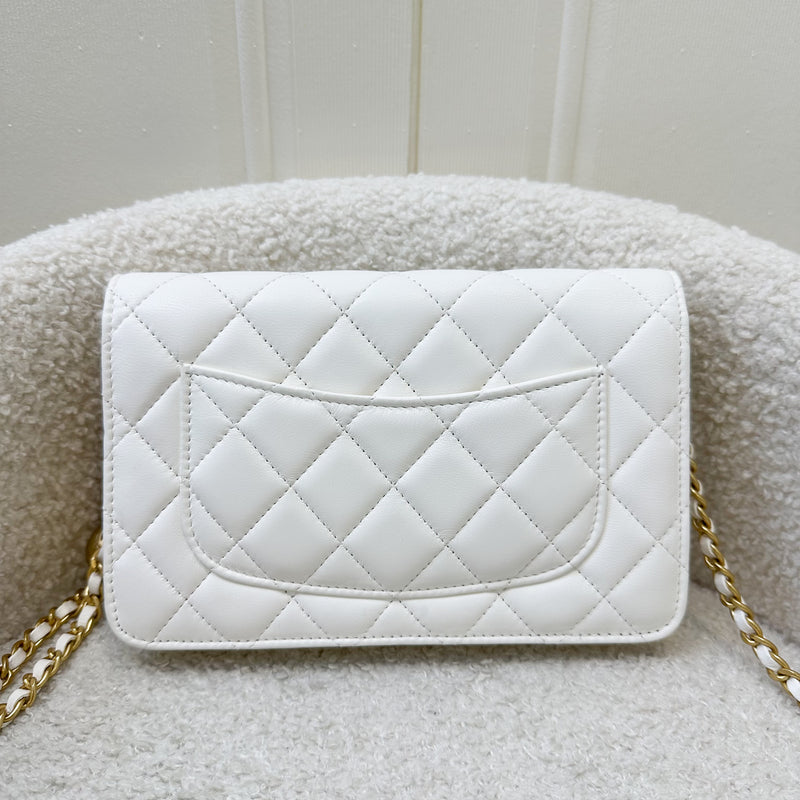 Chanel Pearl Crush Wallet on Chain WOC in White Lambskin and AGHW