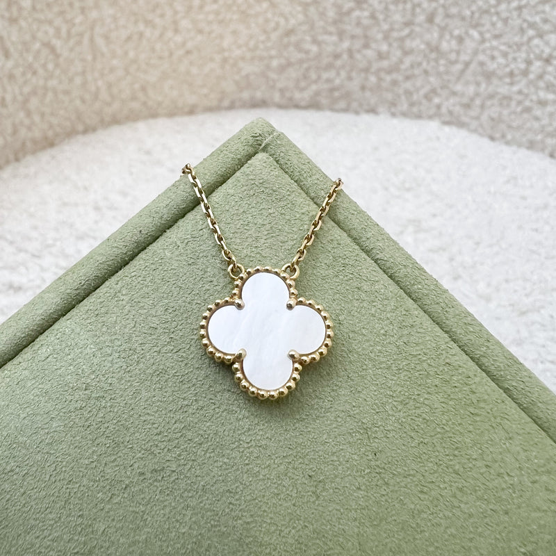 Van Cleef & Arpels VCA Vintage Alhambra Pendant Necklace with White Mother of Pearl MOP in 18K Yellow Gold