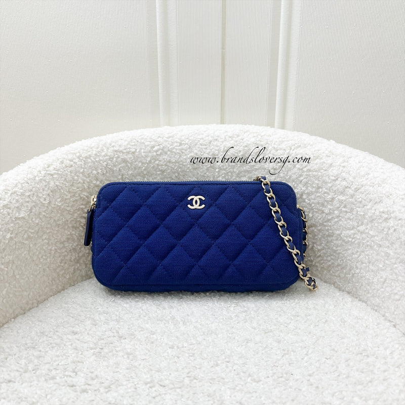 Chanel VIP Clutch on Chain / WOC in Blue Jersey Fabric and LGHW