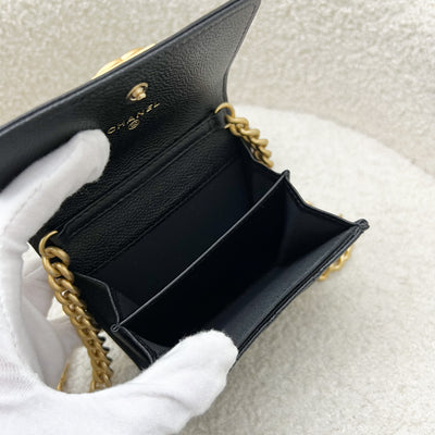 Chanel Boy Card Holder / Micro Clutch on Chain in Black Caviar AGHW