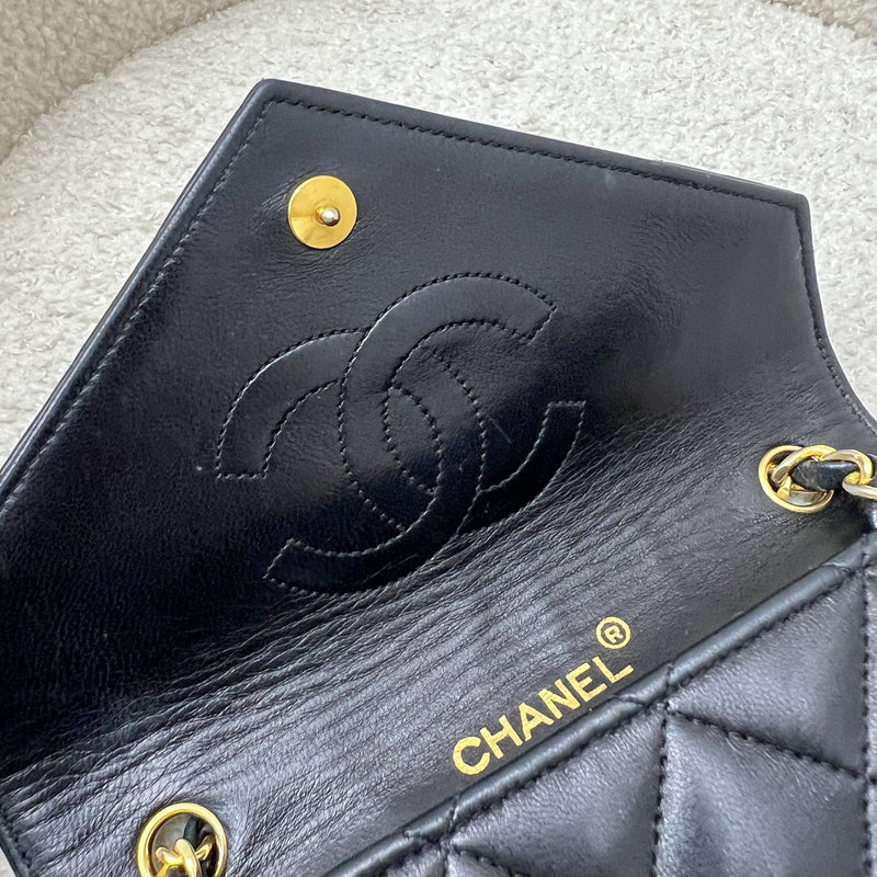 Chanel Vintage XL CC Logo Pushlock Mini Flap Bag in Black Lambskin and GHW