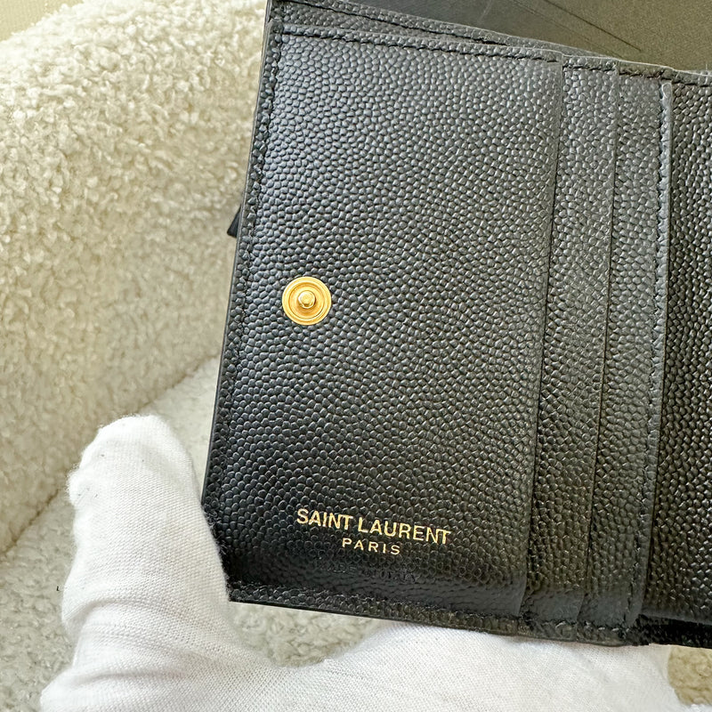 Saint Laurent YSL Monogram Wallet in Black Grained Leather GHW