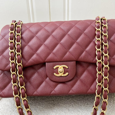 Chanel Classic Jumbo Double Flap in 18C Burgundy Dark Red Iridescent Caviar and AGHW