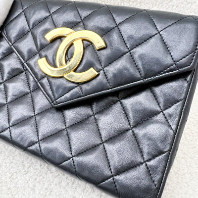 Chanel Vintage XL CC Logo Pushlock Mini Flap Bag in Black Lambskin and GHW