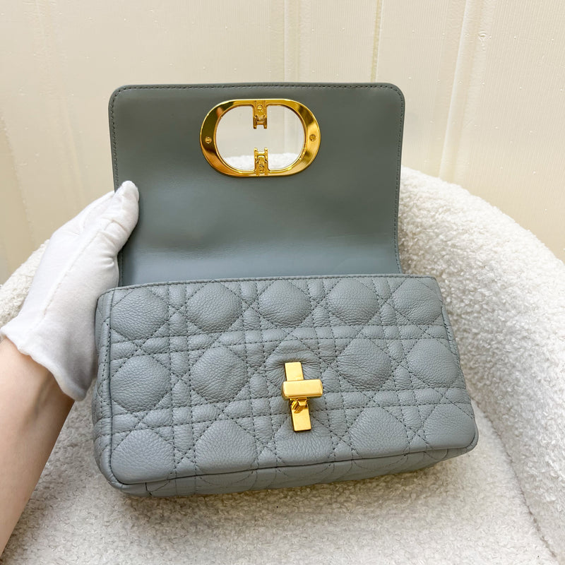 Dior Small Caro Flap in Stone Grey Grained Calfskin and GHW