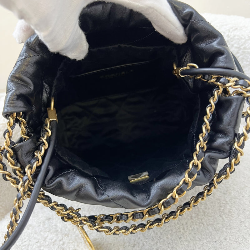 Chanel 22 Mini Hobo Handbag in Black Shiny Calfskin and AGHW (Model: AS3980)