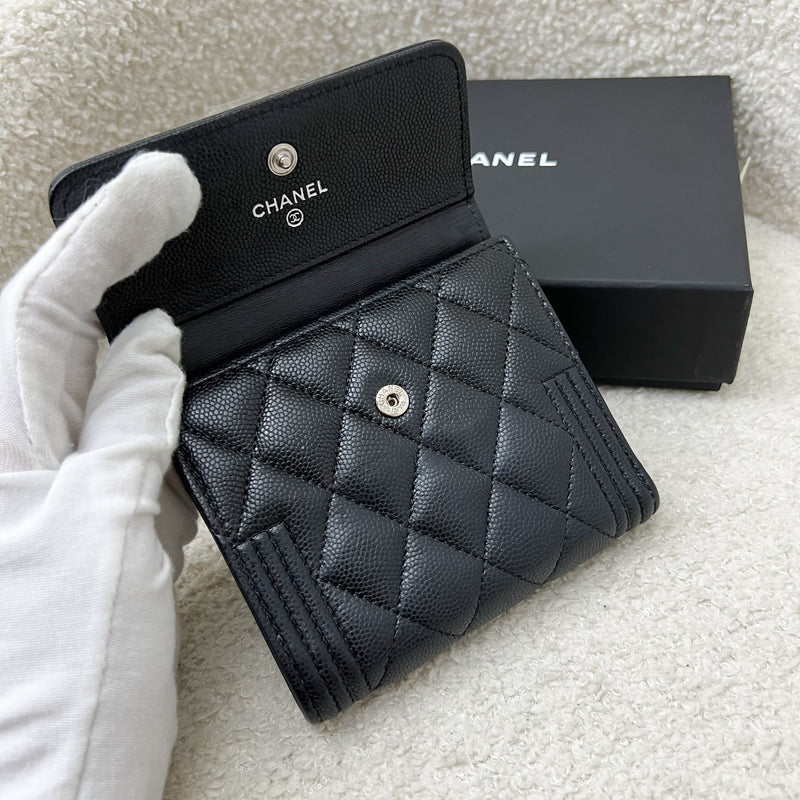 Chanel Boy Small Compact Wallet in Black Caviar and RHW