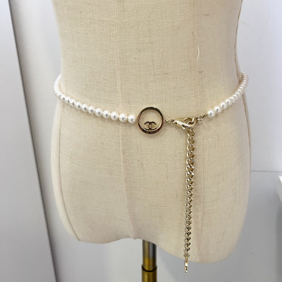 Chanel 24C Chain Waist Belt with Pearls and CC Logo in GHW