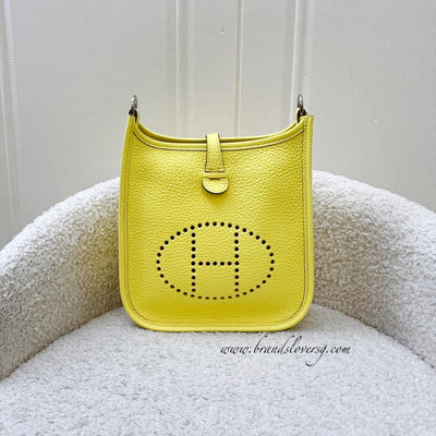 Hermes Mini Evelyne 16 in Limoncello Clemence Leather, Canvas Strap and PHW