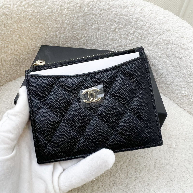 Chanel Zip Card Holder / Small Wallet in Black Caviar LGHW