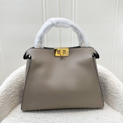 Fendi Peekaboo Iconic Essentially Leather Top handle Bag in Grey / Taupe Calfskin and GHW