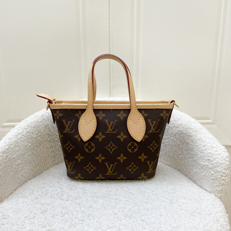 LV Neverfull BB in Monogram Canvas and Beige Patterned Strap