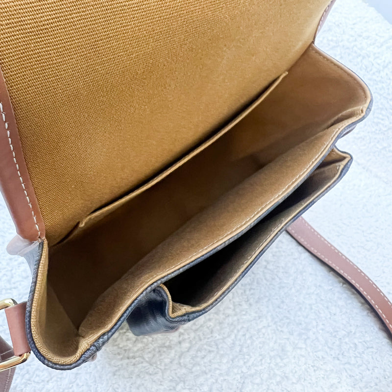 Celine Medium Folco Bag in Triomphe Canvas, Tan Calfskin and GHW