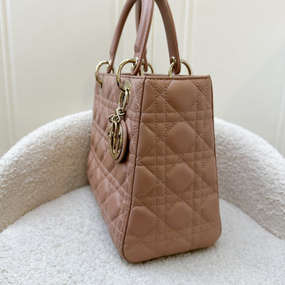 Dior Medium Lady Dior in Rose Beige Lambskin and LGHW