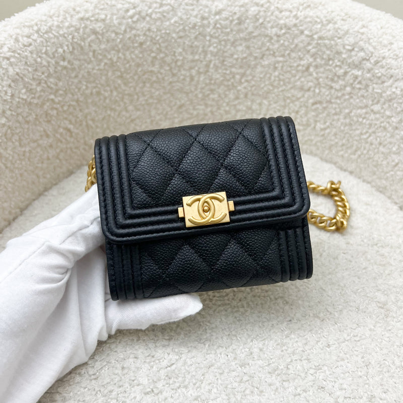 Chanel Boy Card Holder / Micro Clutch on Chain in Black Caviar AGHW