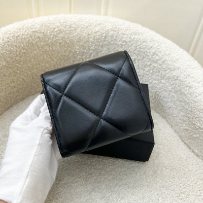 Chanel 19 Compact Trifold Wallet in Black Lambskin and AGHW