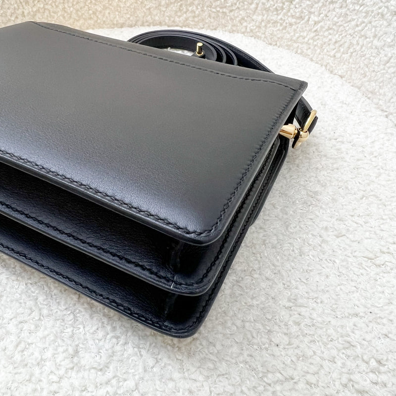 Hermes Mini Roulis in Noir Black Swift Leather and Permabrass (Light Gold) Hardware