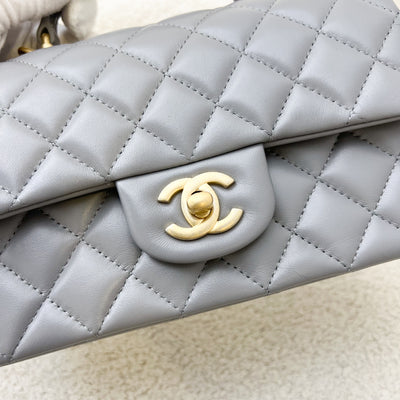 Chanel 22B Top Handle Mini Rectangle Flap in Grey Lambskin and AGHW