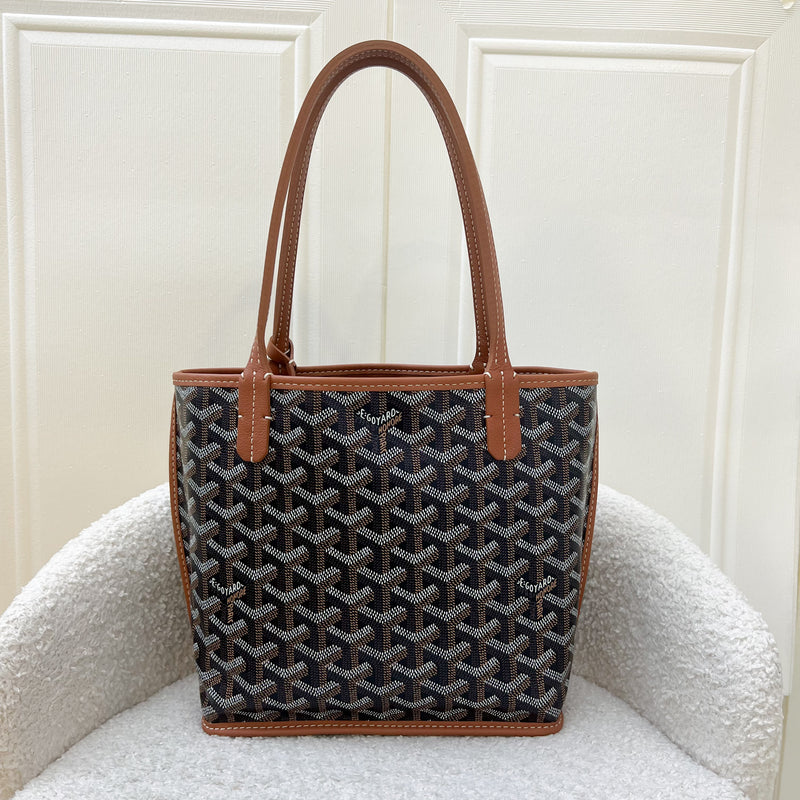 Goyard Mini Anjou Tote Bag in Black Goyardine Canvas with Camel Trim