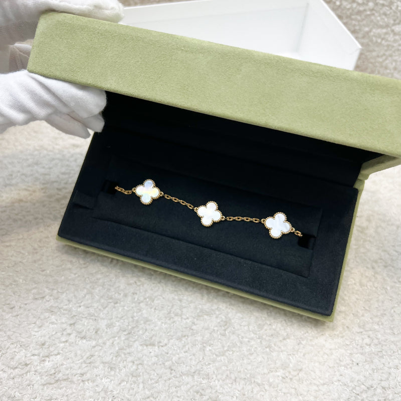 Van Cleef & Arpels VCA Vintage Alhambra 5 Motifs Mother-of-Pearl MOP Bracelet in 18K Yellow Gold