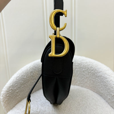 Dior Medium Saddle Bag with Strap in Black Grained Calfskin and AGHW (With Additional Canvas Strap)