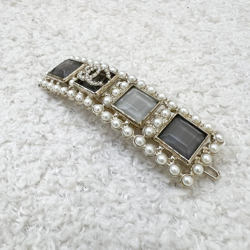 Chanel VIP Gift Hair Pin with Tiny Pearls and Square Crystals LGHW