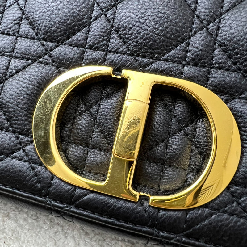 Dior Medium Caro Flap Bag in Black Grained Calfskin and GHW