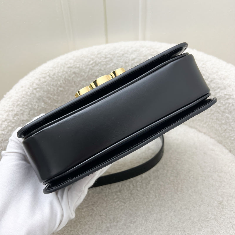 Celine Teen Triomphe Flap Bag in Black Shiny Calfskin and GHW