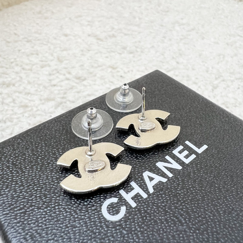 Chanel Classic CC Earrings with Crystals in SHW