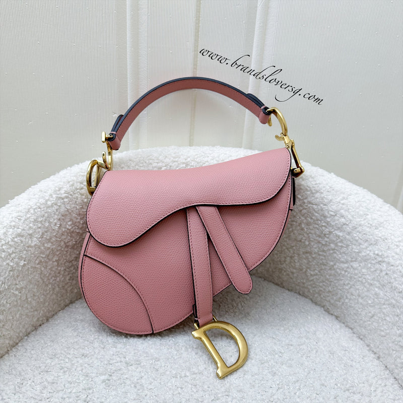 Dior Mini Saddle Bag In Pink Grained Calfskin AGHW