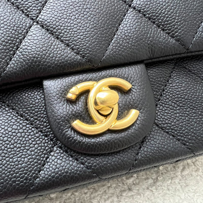 Chanel 24P Heart Adjustable Chain Small / Mini "20cm" Flap Bag in Black Caviar AGHW