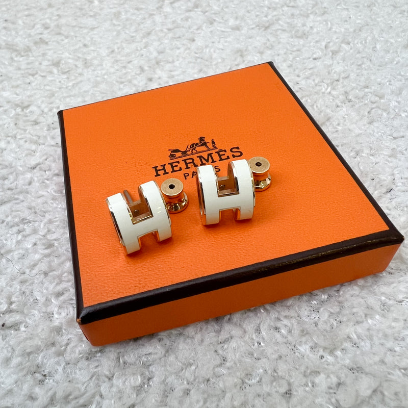 Hermes Pop H Earrings in Blanc White Enamel and GHW