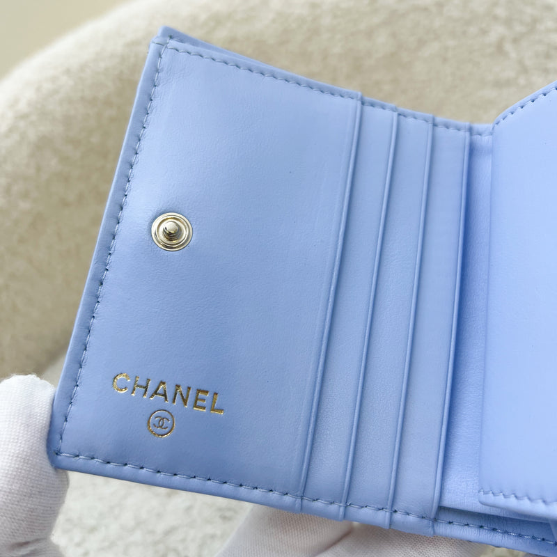 Chanel 23P Bifold Compact Wallet in Powder Blue Caviar and LGHW