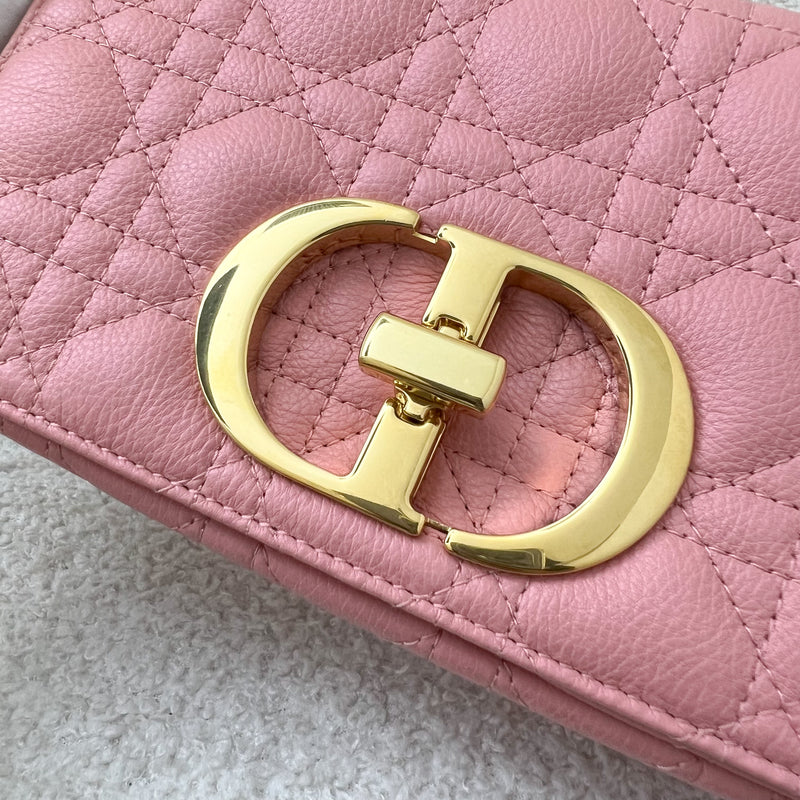 Dior Small Caro Flap Bag in Pink Calfskin GHW