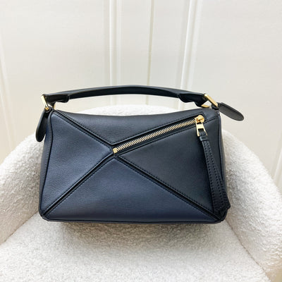 Loewe Small Puzzle Bag in Tricolor Black / White / Navy Leather GHW