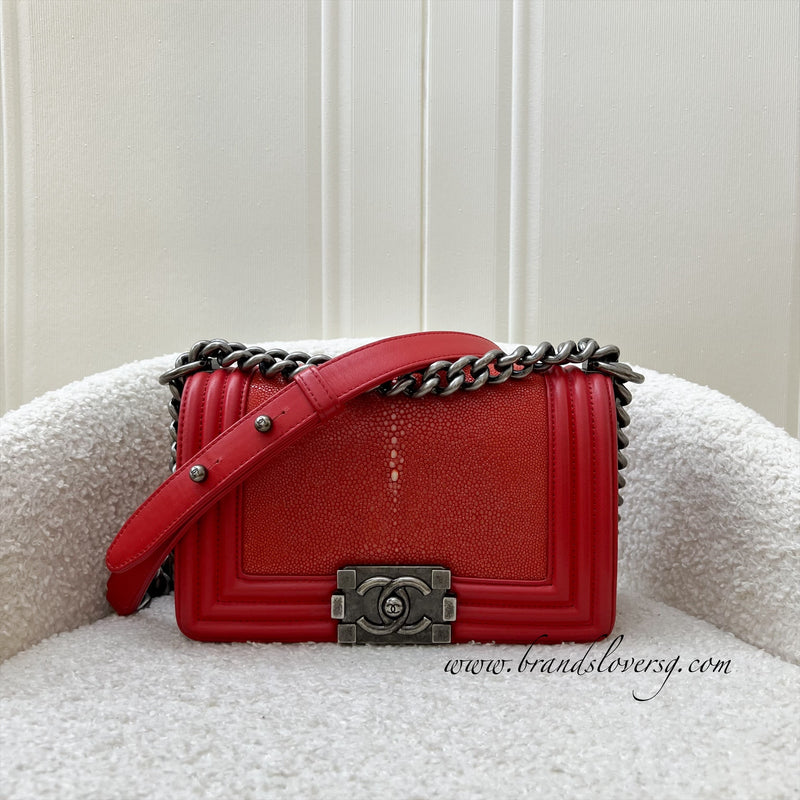 Chanel Small Boy Flap in Red Stingray Leather and RHW