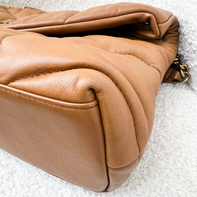 Saint Laurent YSL Small Loulou Puffer Bag in Caramel Brown Lambskin and GHW