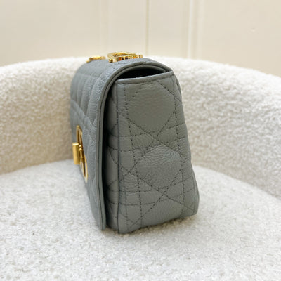 Dior Small Caro Flap in Stone Grey Grained Calfskin and GHW