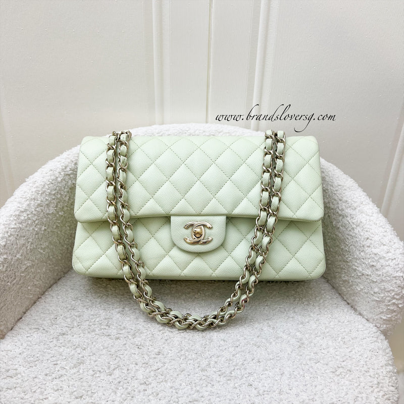 Chanel Medium Classic Flap CF in 22C Apple Green Caviar and LGHW