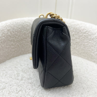 Chanel 24P Heart Adjustable Chain Small / Mini "20cm" Flap Bag in Black Caviar AGHW