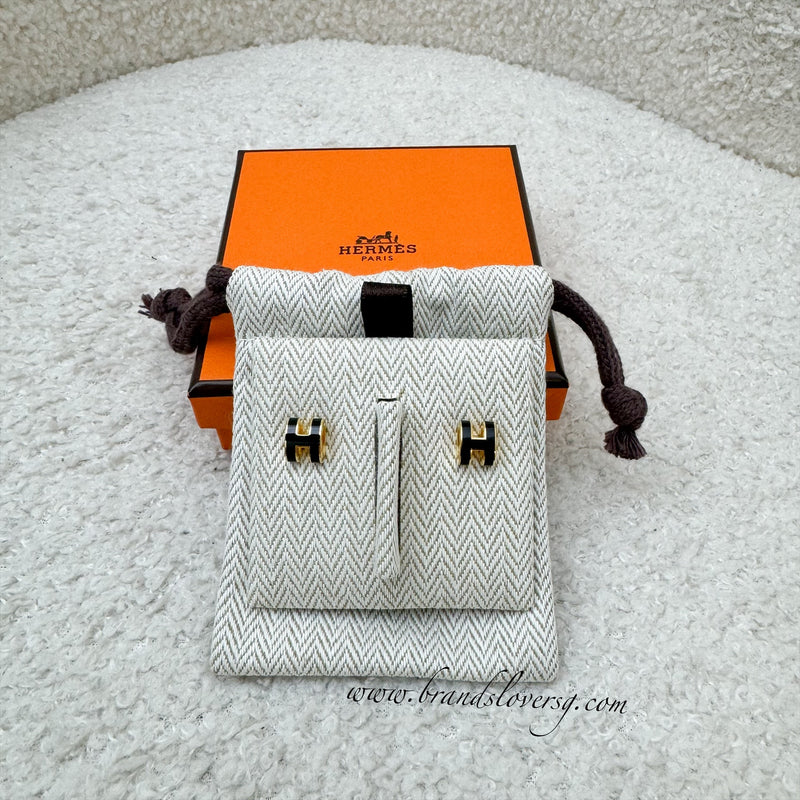 Hermes Mini Pop H Earrings in Noir and GHW